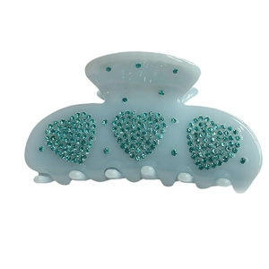 Pince à cheveux cœur bleu clair avec strass étincelants de style luxe français