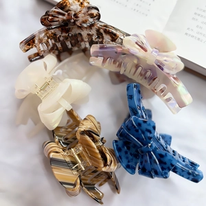 Five-piece set of large French acetate butterfly hair claws in various elegant patterns