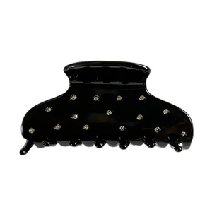 Pince à cheveux élégante en acétate noir avec strass brillants pour chignons femme