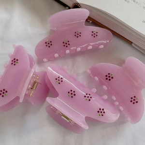 Französischer Haarklammer Set in Rosa mit funkelnden Kirsch-Strasssteinen für Damen