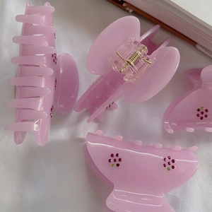 Französische Haarspange aus Acetat in Rosa mit Strassblumen im eleganten Design