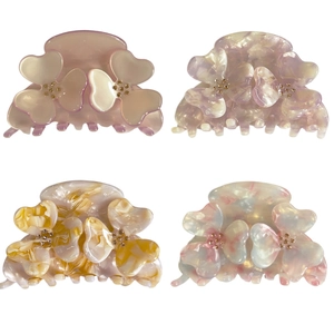 French Style Elegant Floral Acetate Hair Claw Clip With Rhinestone Large Flower Hairpin For Women Daily Party Hair Accessories