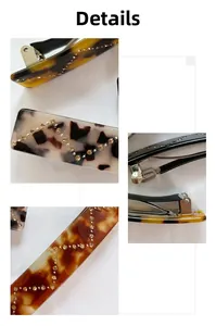 Detail of tortoise acetate spring hair clip with zigzag crystal embellishments