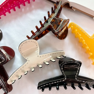 French vintage acetate hair claws with rhinestones in various colors for women