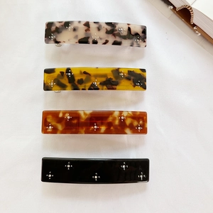 French Vintage Acetate Hair Clip For Women With Star Rhinestone Tortoiseshell Leopard Pattern Rectangular Spring Barrette