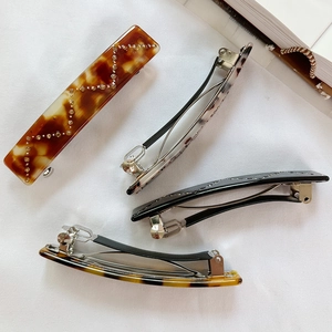 French style tortoise shell and tortoiseshell spring hair clip set with rhinestones