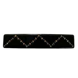 French style rectangular spring hair clip with champagne rhinestones on black finish