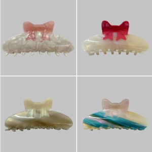 French Elegant Acetate Bowknot Hair Claw Clip For Women Handmade Marble Artificial Pearl Luster Large Shark Clip Hair Accessories