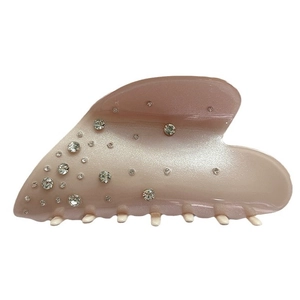 Grande pince à cheveux élégante en acétate rose pâle ornée de strass brillants