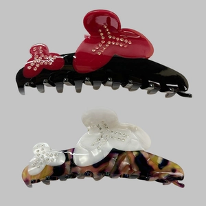 French Style Acetate Flower Rhinestone Hair Claw Clip Elegant Large Shark Clip Versatile Hair Grip Accessory For Women Daily Wear