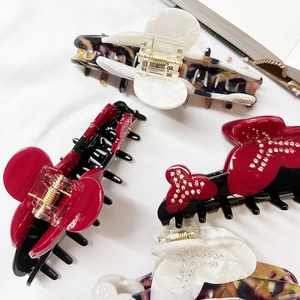 French style acetate flower claw clips with rhinestones in red, white and floral patterns