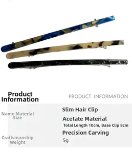 Detail showing marble texture acetate hair clips with 10cm length dimensions