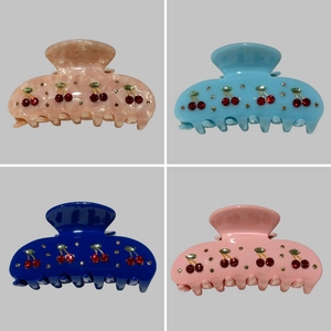 Elegant Acetate Cherry Rhinestone Hair Claw Clip Sparkling Fruit Pattern Shark Clip Hairpin Hair Accessories For Women