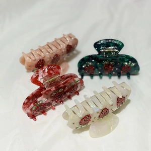 French style strawberry hair claw clips set with sparkling rhinestones in four colors