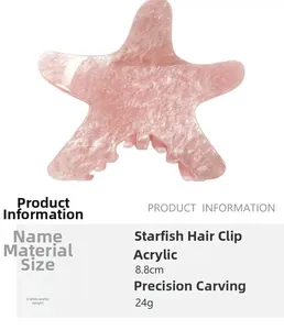 Detail view of 8.8cm pink starfish hair claw made of premium acrylic with size specifications