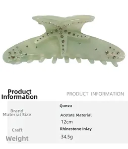 Detail view of 12cm starfish hair claw made of acetate with sparkling rhinestones