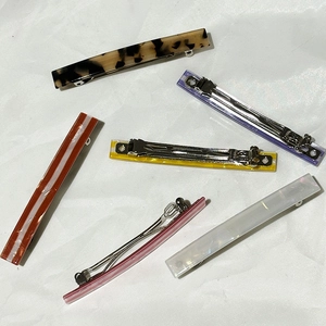 6-piece set of rectangular acetate hair clips in multiple colors with metal spring clips