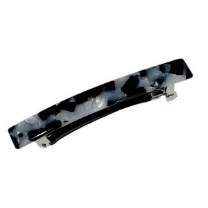 Minimalist French acetate spring hair clip with black and white marble pattern texture