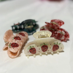 French style strawberry hair claw clips with rhinestones in multiple colors for women
