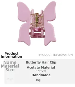 Pink acetate butterfly hair claw clip with handmade 5.5x6cm structural details
