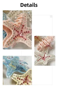 Macro dei fermagli per capelli a stella marina con strass e pietre rosa centrali