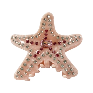 Pinza per capelli a stella marina in resina rosa con strass e cristallo centrale