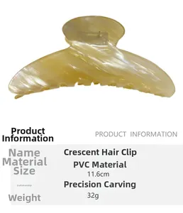 Detailed view of large crescent moon amber claw clip made of premium PVC material
