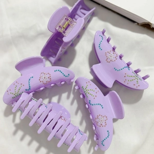 Set mit vier lila Haarklammern aus Acetat mit bunten Strasssteinen für dickes Haar Styling