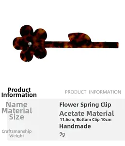 Vue détaillée de la pince à cheveux fleur en acétate avec motif écaille et strass