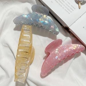 French style elegant crescent hair claws with pearlescent geometric texture for thick hair