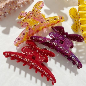 Pinze per capelli a farfalla scintillanti con strass colorati e perle in quattro colori