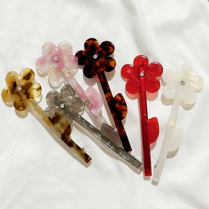 Barrettes à fleurs de style français en acétate avec strass, lot de cinq couleurs variées