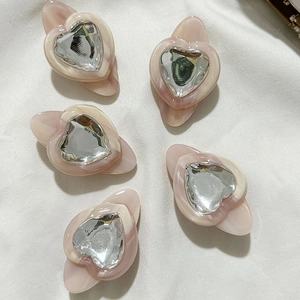 Pince à Cheveux Douce Française en Acétate Cœur Strass Rose Marbre Pince à Bec de Canard Mignonne pour Filles Bijoux Quotidiens