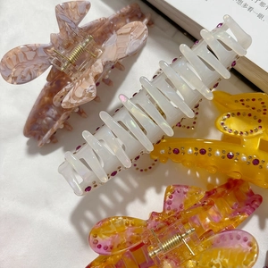 Grandi mollette per capelli a farfalla in acetato con strass in vari colori vivaci