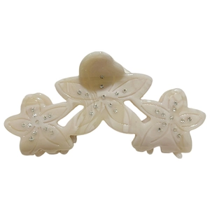 Creamy white marble acetate flower hair claw clip with rhinestones for thick hair