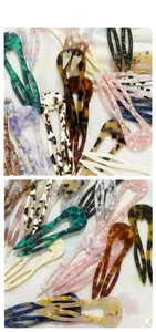 U-shaped hair pins with acetate tortoise shell patterns and marble textures