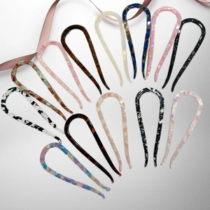 Vintage U-Shaped Acetate Hair Stick For Women Minimalist Marble Pattern Hair Fork Elegant Lazy Style Bun Hair Accessories
