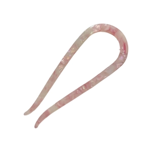 Pink and white marble acetate U-shaped hair pin for elegant updo bun hairstyles