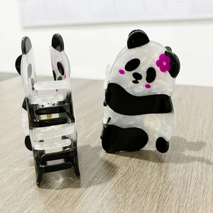 Pince à cheveux panda mignonne en acétate marbré avec petite fleur rose décorative