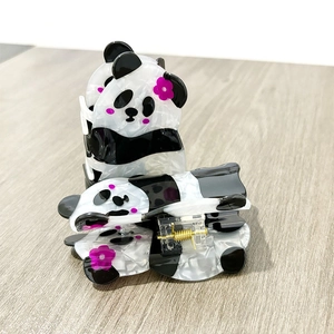 Pince à cheveux panda mignonne en acétate marbré avec détails floraux