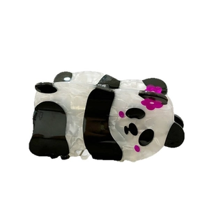 Pince à cheveux panda mignon avec fleur rose et finition en acétate marbré