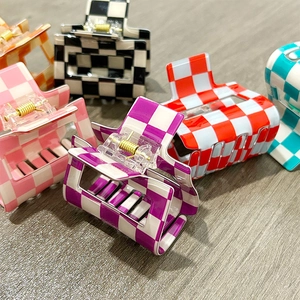 Checkerboard pattern PVC square hair claws in vibrant colors for women stylish hair accessories