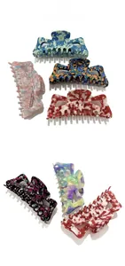 Détails de grandes pinces à cheveux de 13cm en acétate avec sept motifs marbrés variés