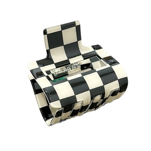 Classic black and white checkered PVC hair claw clip with a square design for women
