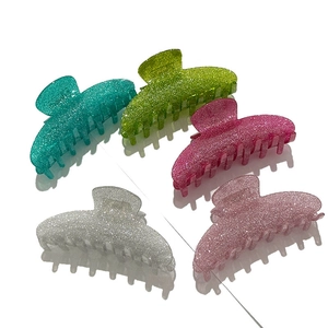 Set of 5 glittering acrylic hair claw clips in various bright colors for women