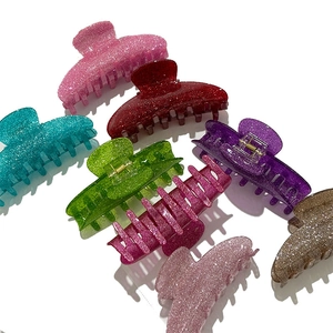 Elegant glitter acrylic shark hair claws in multiple colors with metallic spring