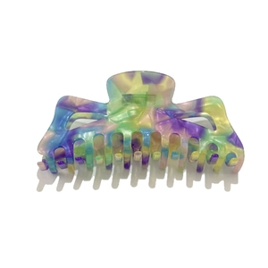 Pince à cheveux 13cm en acétate avec motif marbré coloré pour cheveux épais