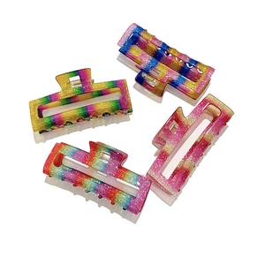 Set of four colorful rainbow glitter rectangle hair claw clips for women hair styling