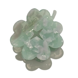 French Style Acetate Four-leaf Clover Hair Claw Clip For Women Elegant Mint Green Marble Texture Hollow Shark Clip Accessory