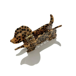 French leopard print dachshund hair claw clip for women with retro tortoise shell finish